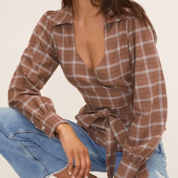 REVOLVE Marissa Webb Mia Lightweight Flannel Wrap Top - Picture 1 of 12